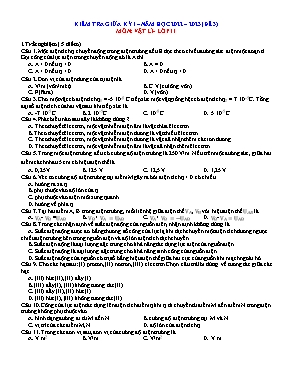 Kiểm tra giữa kì 1 Vật lí Lớp 11 - Đề 3 - Năm học 2022-2023 (Có đáp án)